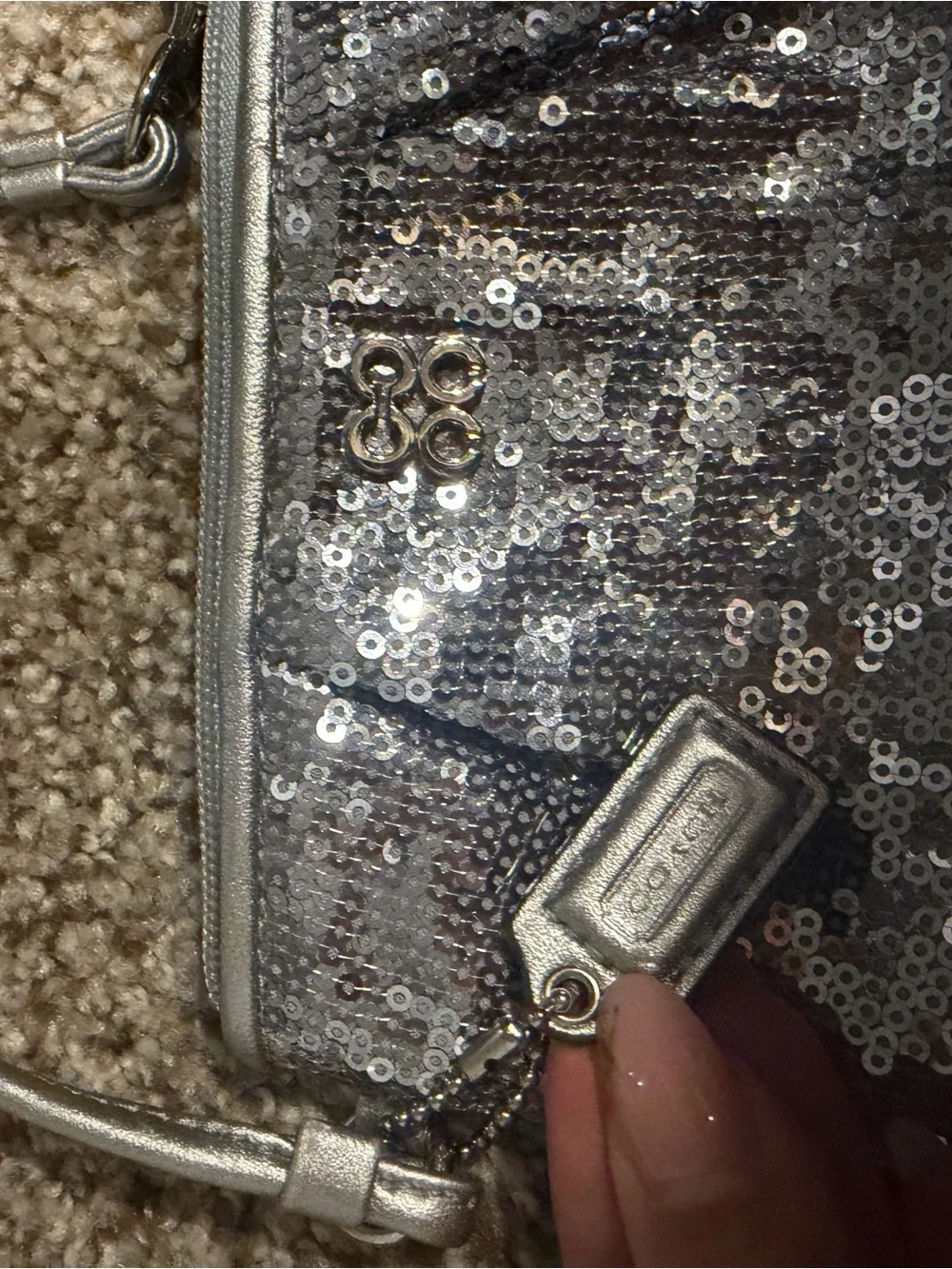 Coach Sequin Mini Wristlet - Silver